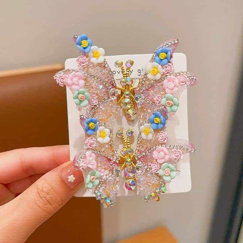 2-Pieces Rhinestone Butterfly Hair Clips, Moving Butterfly Hair Clips for Baby Girls, Butterfly Hair Clips Butterfly Clips Metal Hair Barrettes Hairpins Duck Bill Clips Girls Hair Accessories for Women Girls for Teens Women, Flying Butterfly Hair Clips, Moving Wings Butterfly Hair Barrettes Accessories