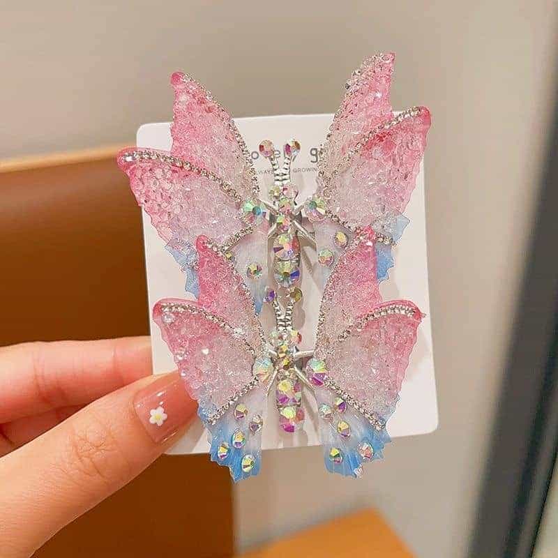 2-Pieces Rhinestone Butterfly Hair Clips, Moving Butterfly Hair Clips for Baby Girls, Butterfly Hair Clips Butterfly Clips Metal Hair Barrettes Hairpins Duck Bill Clips Girls Hair Accessories for Women Girls for Teens Women, Flying Butterfly Hair Clips, Moving Wings Butterfly Hair Barrettes Accessories