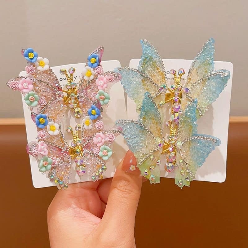 2-Pieces Rhinestone Butterfly Hair Clips, Moving Butterfly Hair Clips for Baby Girls, Butterfly Hair Clips Butterfly Clips Metal Hair Barrettes Hairpins Duck Bill Clips Girls Hair Accessories for Women Girls for Teens Women, Flying Butterfly Hair Clips, Moving Wings Butterfly Hair Barrettes Accessories