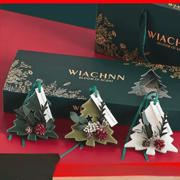 3 Pack Christmas Ornaments Scented Wax Packs, Hanging Tree Shaped Pieces - Long Lasting Fragrance Sachets for Home, Wardrobe, Bedroom & Car, handmade